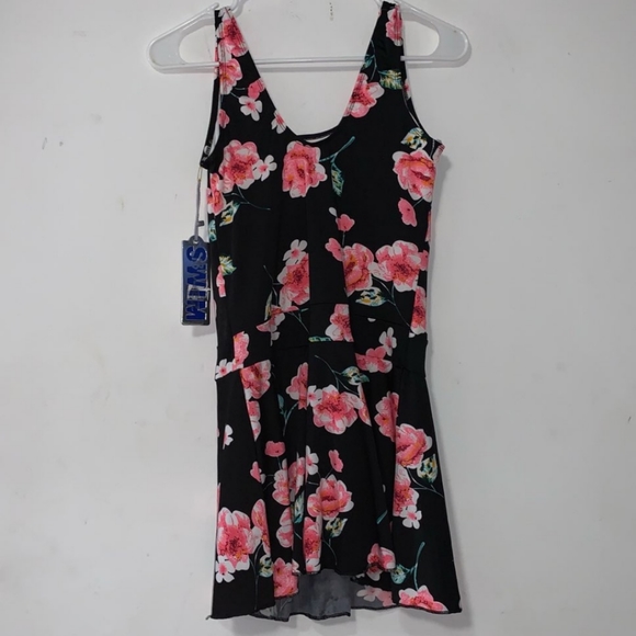 Buzz Swimwear Other - NWT Buzz Swim Dress sz M Black & Pink‎ Floral Swim Dress